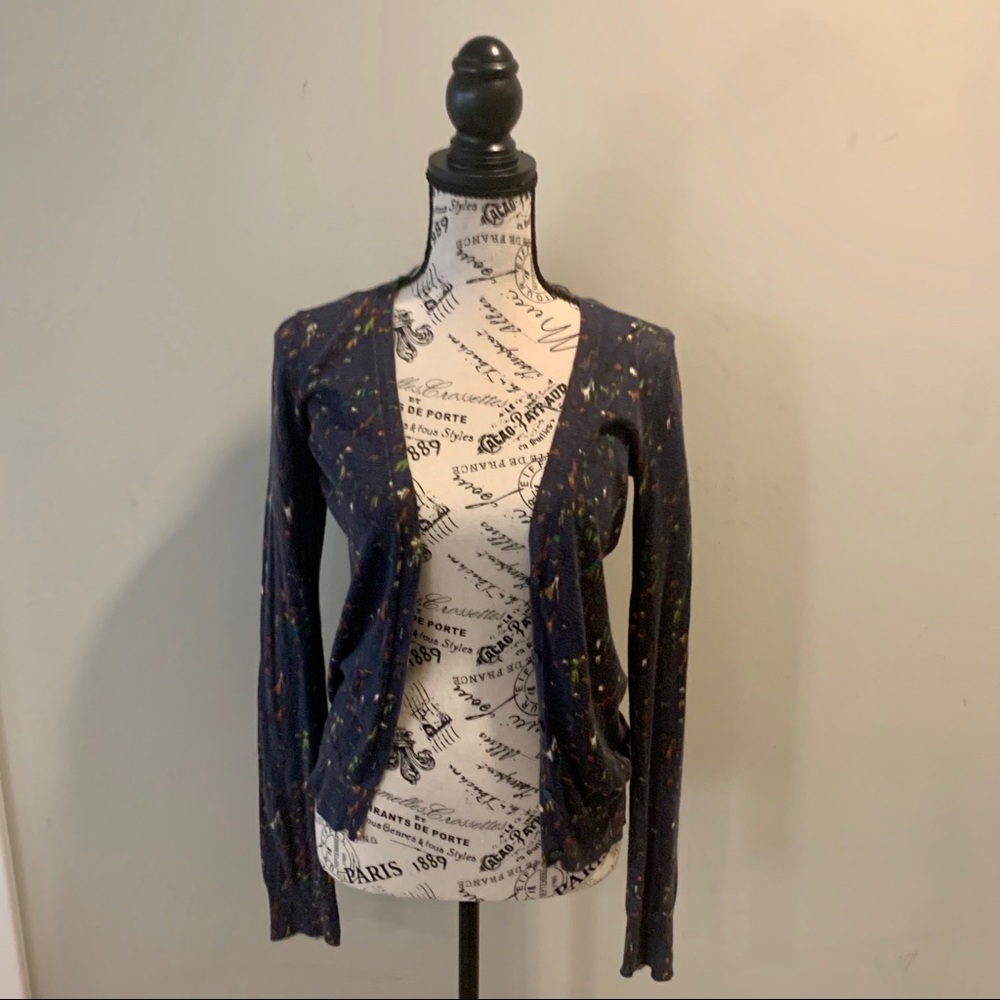Navy Blue Multicolor Splatter Pattern Cardigan - Picture 2 of 3